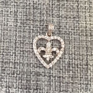 Petite Sterling Silver Heart Pendant with Fleur de Lis